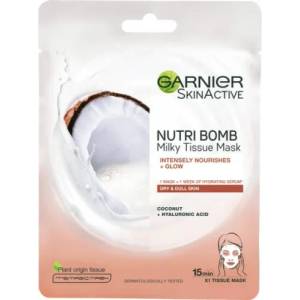 Garnier Skin Active Nutri Bomb Coconut and Hyaluronic Acid Tissue Mask - Памучна маска за лице с кокос и хиалуронова киселина