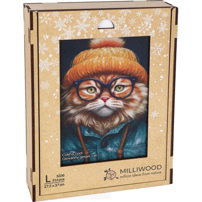 Milliwood Дървен пъзел Milliwood, Cold is cool, 316 части - Рижия котарак Джовани (L-GiovannyGingerCat-5020)