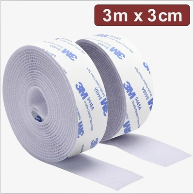 Quadrios 24CA324 pásik so suchým zipsom, lepiaci, háčiková a flaušová časť, (d x š) 3 m x 3 cm, biela, 3 m