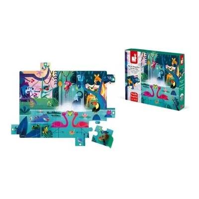 Janod - Голям пъзел с изненада - Парти в джунглата - 20 части (J02687)