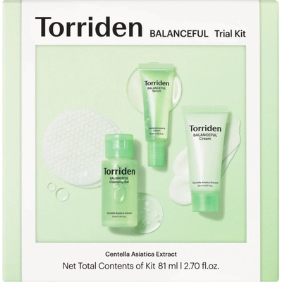 Torriden Balanceful Trial Kit produktov pre rovnováhu pleti čistiaci gél 30 ml + tonizačné tampóny 6 ks + sérum 10 ml + krém 20 ml