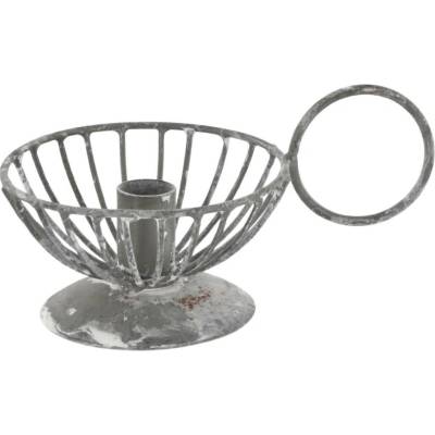 Šedý antik kovový svícen na úzkou svíčku Chamberstick – 11*7*6 cm / Ø 1,2cm - Chic Antique