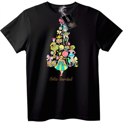 NOONEBRAND Тениска с Коледна Елха - XL, Black