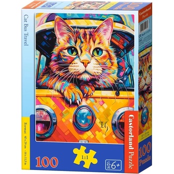 Castorland Пъзел Castorland от 100 части - Котешко пътуване с автобус