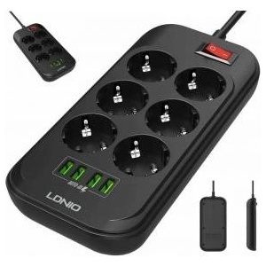 LDNIO Удължител Ldnio, с 6 гнезда, Кабел 2 м, Черен