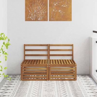 vidaXL 2 Брой Среден диван за открито Солидно акациево дърво Естествен (900494)