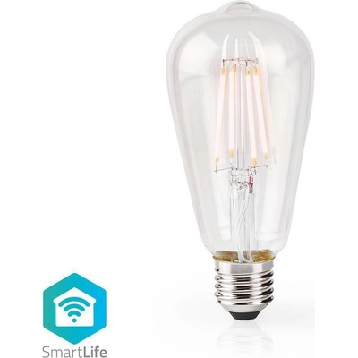 NEDIS Wi-Fi chytrá LED žárovka s vláknem/ E27/ ST64/ 5W/ 230V/ 500lm/ 2700K/ teplá bílá/ stmívatelná/ čirá