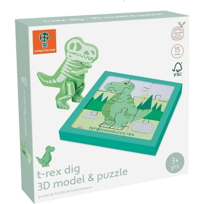 Orange Tree Toys Дървен пъзел Orange Tree Toys 2 в 1 - Разкопки на Т-Рекс (OTT29508)