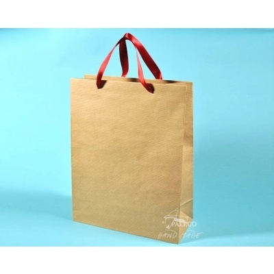 papírové tašky hnědé TOM 34x15x44 přírodní HS 110g, stuha, Karton 1 karton (100 ks)