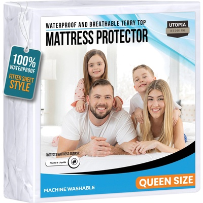 Utopia Bedding Premium 200 GSM 100% Waterproof Mattress Protector, Terry Mattress Cover, Breathable, Fitted Style All Around Elastic (Queen) - UB0051