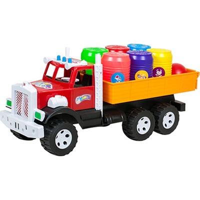 Bamsic ДЕТСКИ КАМИОН С 6 БИДОНА И ТОПКИ 3 ЦВЯТА