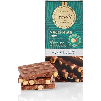 Venchi mliečna čokoláda s orieškami -70% cukrov 100 g