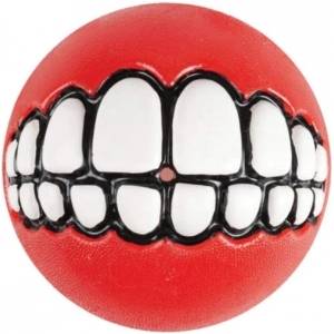 Rogz Grinz Ball M- Кучешка играчка гумена топка с отвор за лакомства 6.4 см. червена
