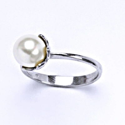 Čištín Zlatý prsten Swarovski bílá perla bílé i žluté zlato T 1351