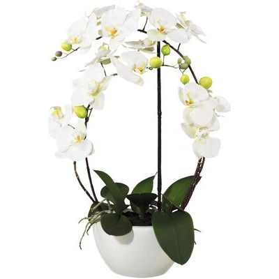 Umelá kvetina orchidea phalaenopsis 3D-tlač v keramickom kvetináči 52 cm biela Real Touch