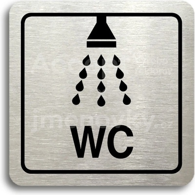ACCEPT Piktogram sprcha, WC - stříbrná tabulka - černý tisk