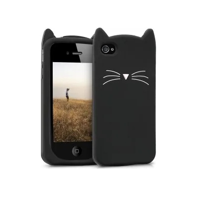 kwmobile Калъф с дизайн котка за Apple iPhone 4 / 4S - черен
