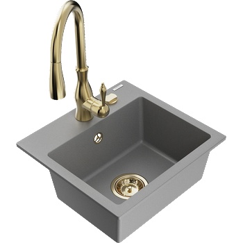 Mexen Milo гранитна мивка с 1 отделение с кухненски смесител Savita, сив (6505-71-672601-50)