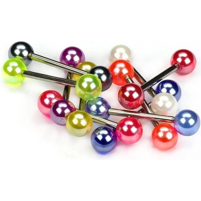 Šperky Eshop piercing do jazyka barevné perleťové kuličky PC06.15 Bílá