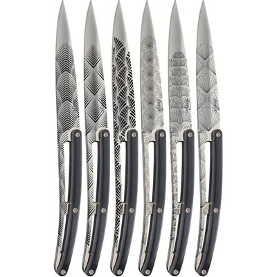 Deejo mirror Art Déco black ABS Sada steakových nožů zubaté ostří 6 ks
