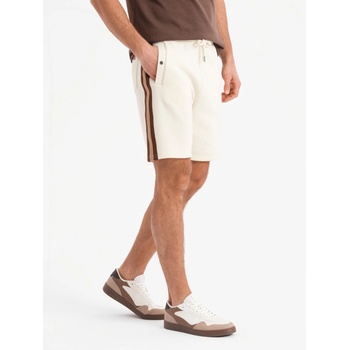 Ombre Clothing Мъжки суитшърт шорти с кант и ребрест колан - кремаво Ombre Clothing | Byal | МЪЖЕ | S
