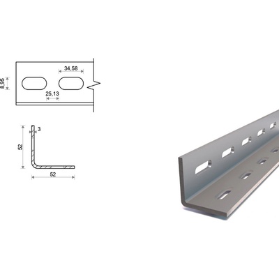 Děrovaný L profil pozinkovaný 52x52x3