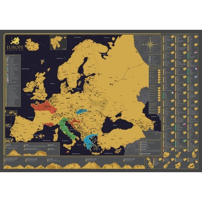 Stírací mapa Evropa, 84,1 x 59,4 cm – Zboží Mobilmania
