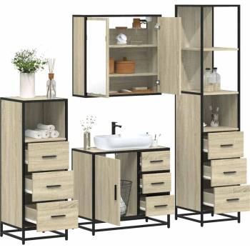 vidaXL Комплект шкафове за баня от 4 части дъб сонома инженерно дърво (3301256)