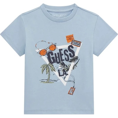 GUESS Бледо синя тениска с детайли и бяло лого Guess за мини момче