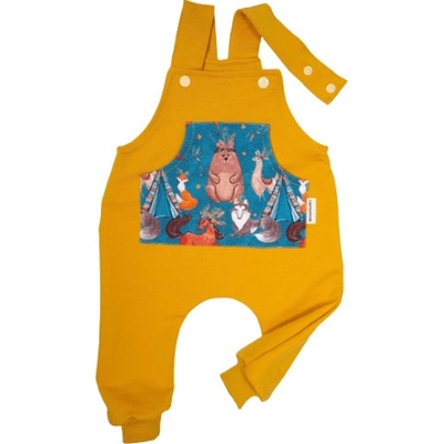 Dětské laclové kalhoty s kapsou indiana boys na hořčičné