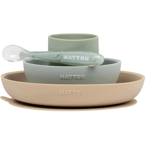 Nattou Силиконов комплект за хранене Nattou - 4 части, Green/Multi (876827)