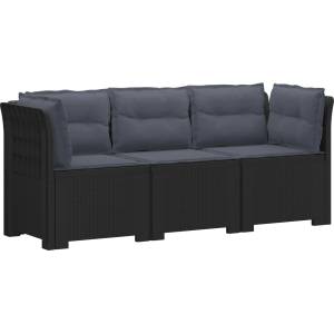 vidaXL Пейка за градина с Cushions във вид на ратан ПП Антрацит (3443837)