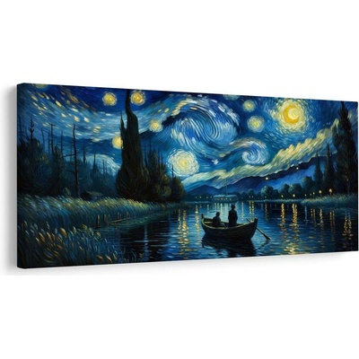 Obraz hvězdná noc u řeky - 100x50