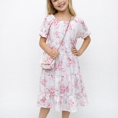 New Collection šaty s ružovými kvetmi a kabelkou