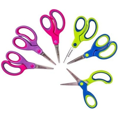 Detské nožnice DONAU Soft Grip ostrá čepeľ, 13 cm, mix farieb, displej 30 ks