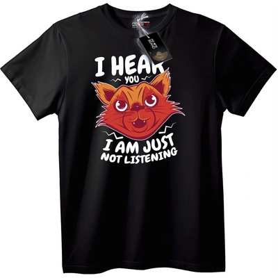NOONEBRAND Тениска Чувам те, Но не Слушам Котка - 3XL, Black
