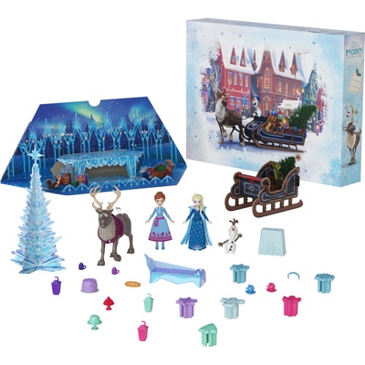 Mattel Frozen Adventní kalendář s malými panenkami Annou a Elsou 2024, 24 překvapení HWX20