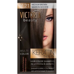 Victoria Beauty Оцветяващ шампоан с кератин - Среднокестеняв (v21), 4-8 измивания