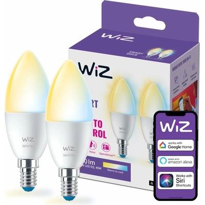 Philips Wiz Tunable white 8719514551336 LED žiarovka E14 C37 4,9W/470lm 2700-6500K sviečka 2-set
