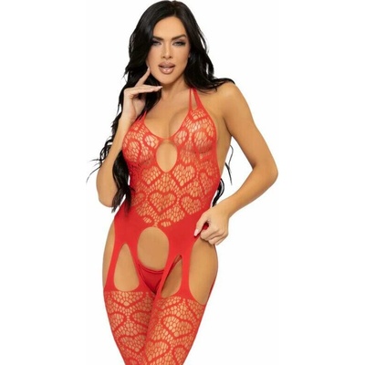 Leg Avenue Net Suspender Bodystocking - Red