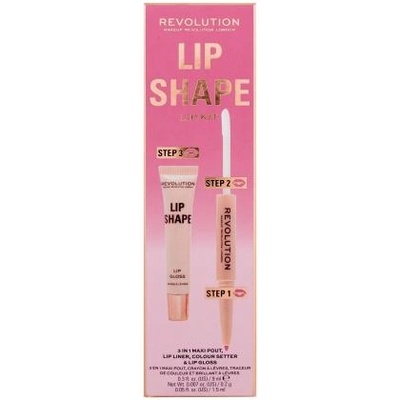 Makeup Revolution London Lip Shape подаръчен комплект: блясък за устни Lip Shape Lip Gloss 9 ml + молив за контур и фиксатор за червило 2 In 1 Lip Liner & Colour Setter 1, 7 ml нюанс Pink Nude