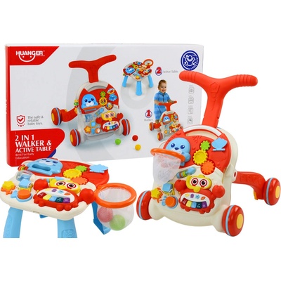 LEAN TOYS Chodítko s interaktívnym stolíkom 2v1 červený