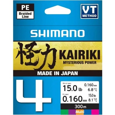 Shimano Pletená šňůra Kairiki 4 - Multi Color 300m 0,160mm