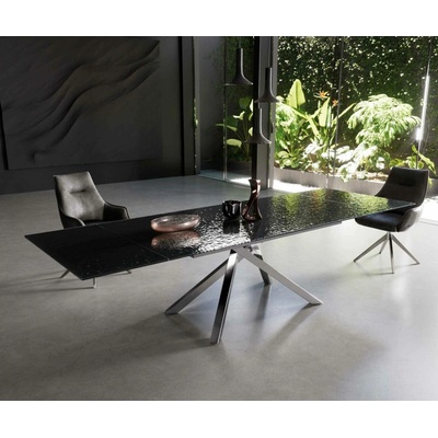 DELIFE Edge 200-300 x 100 sklo s reliéfem kouřově černé 3D design křížová podnož obdélník nerezová ocel rozkládací