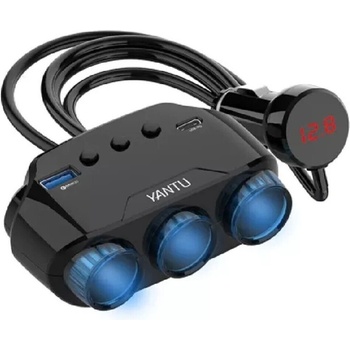 YANTU Разклонител за запалка yantu lm21, 3 гнезда Волтметър, usb, usb type-c (lm21)