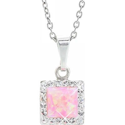 JSB Stříbrný s růžovým opálem a krystaly Swarovski Elements čtverec rose opal 15083
