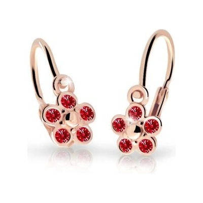 Danfil dětské náušnice kytičky C2744 z růžového zlata s kamínky Ruby Dark zapínání brizura