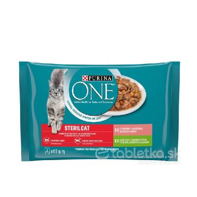 PURINA ONE Sterilcat mini filetky s morkou a zelenými fazuľkami s lososom a mrkvou v šťave 4 x 85 g
