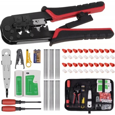 SADA SÍŤOVÝCH NÁSTROJŮ TESTER KABELŮ LISOVACÍ KLEŠTĚ RJ45 KONEKTORY RJ45 ODSTRAŇOVAČ IZOLACE