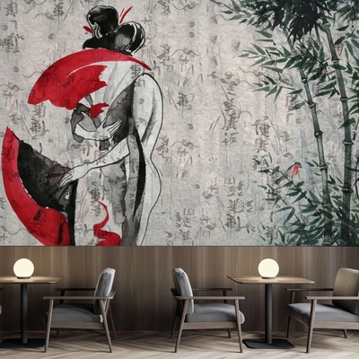 Gario Fototapeta Japonská gejša s vejárom, abstraktné Materiál: Vliesová, rozmery 200 x 140 cm